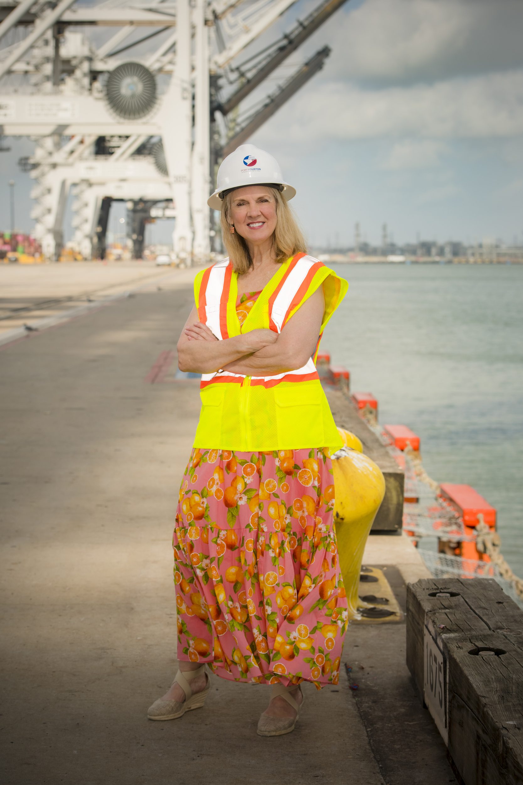 Nancy Potter, great-granddaughter of Captain Clyde A Barbour at Port Houston's Barbours Cut Container Terminal